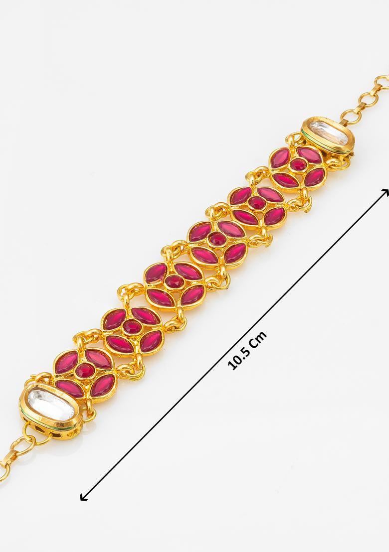 Red Kundan Alloy Bracelet - Indya