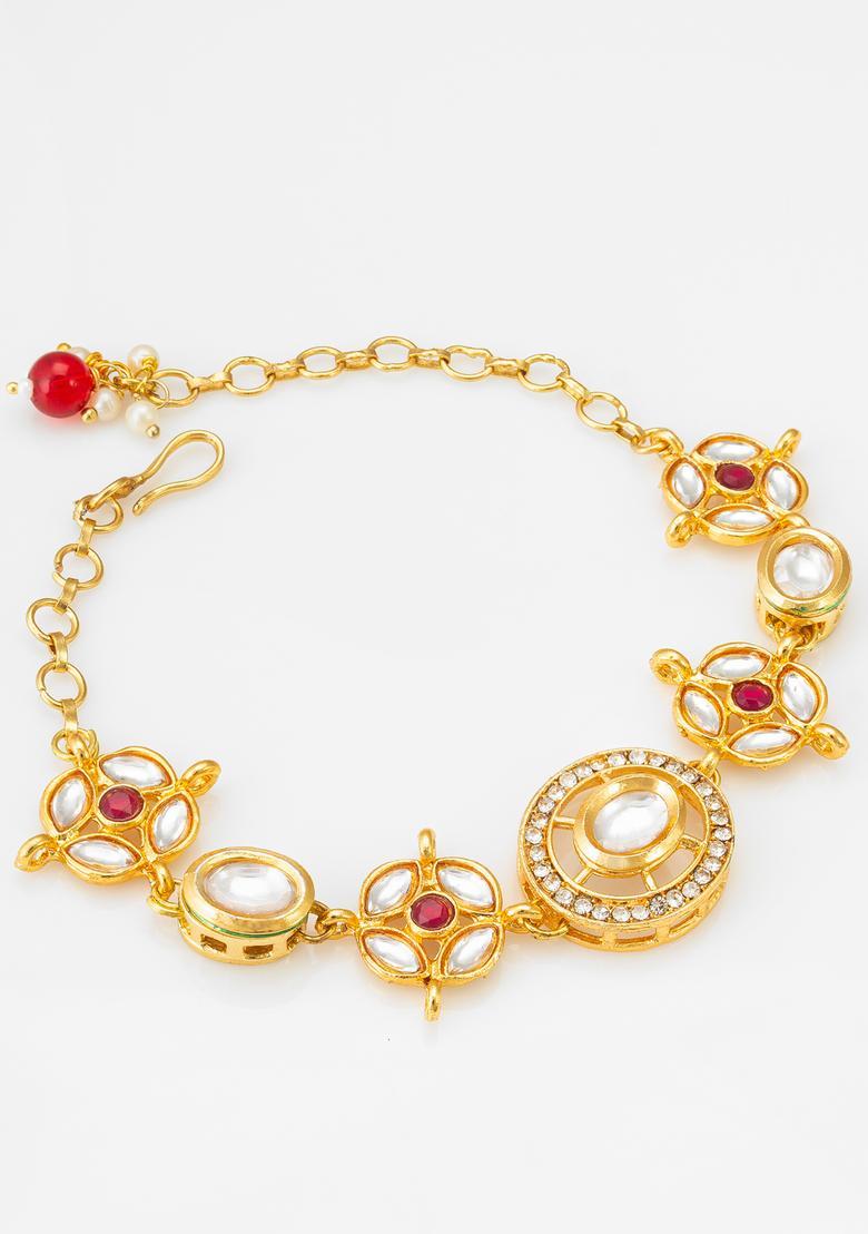 Golden Kundan Alloy Bracelet - Indya