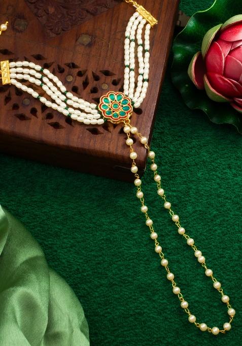 White Brass Alloy And Synthetic Pearls Bangles