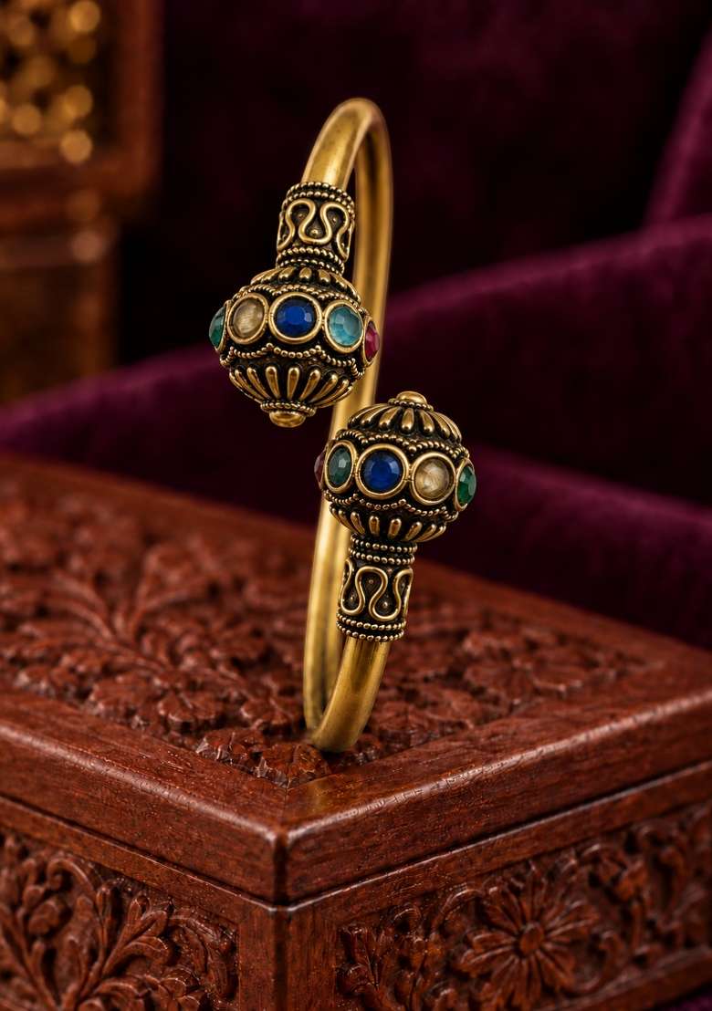 Golden Artificial Stones Alloy Bracelet - Indya