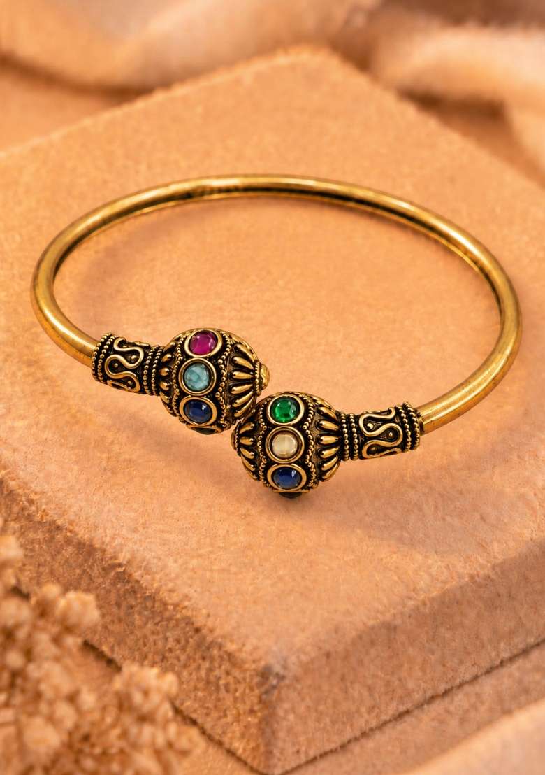 Golden Artificial Stones Alloy Bracelet - Indya