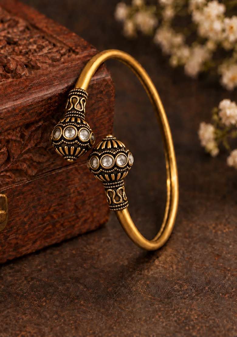 Golden Artificial Stones Alloy Bracelet - Indya