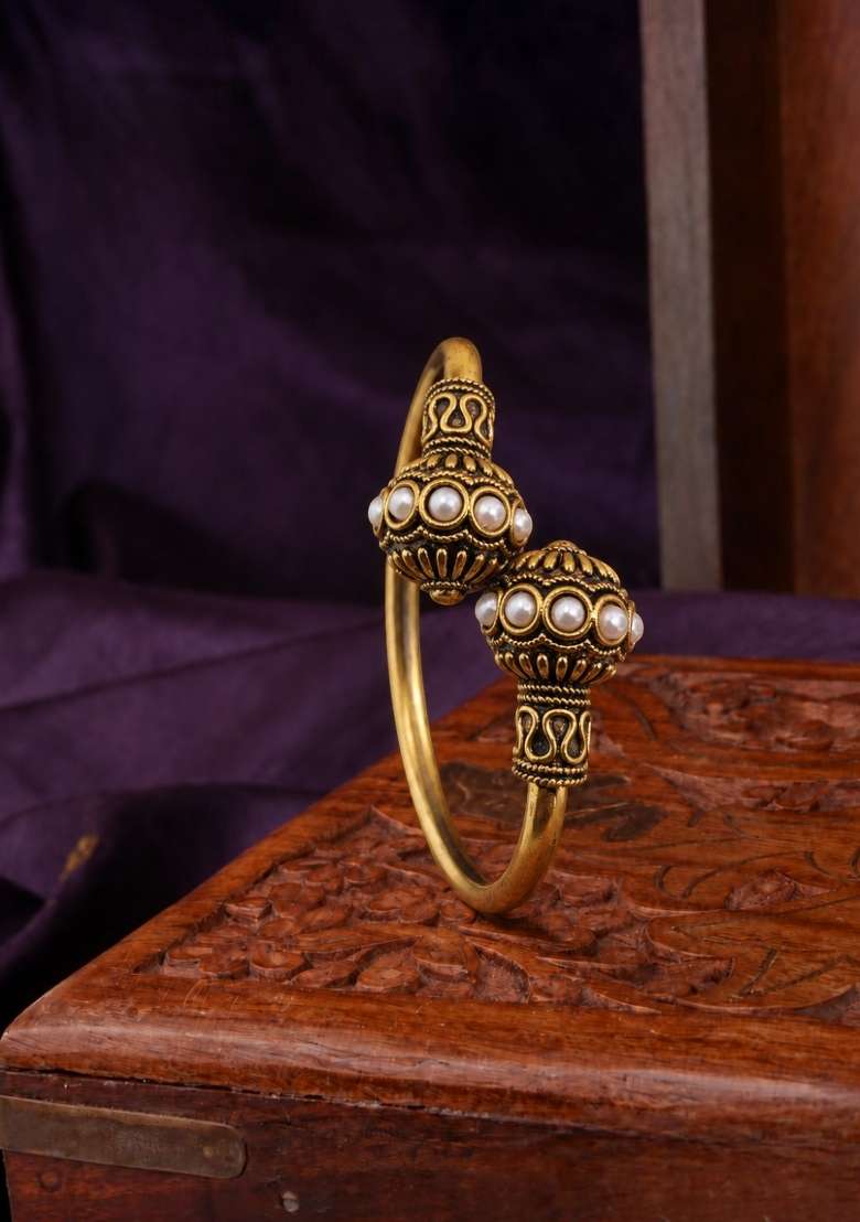 Golden Artificial Stones Alloy Bracelet - Indya