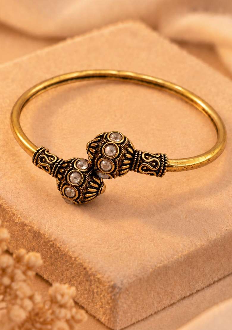 Golden Artificial Stones Alloy Bracelet - Indya