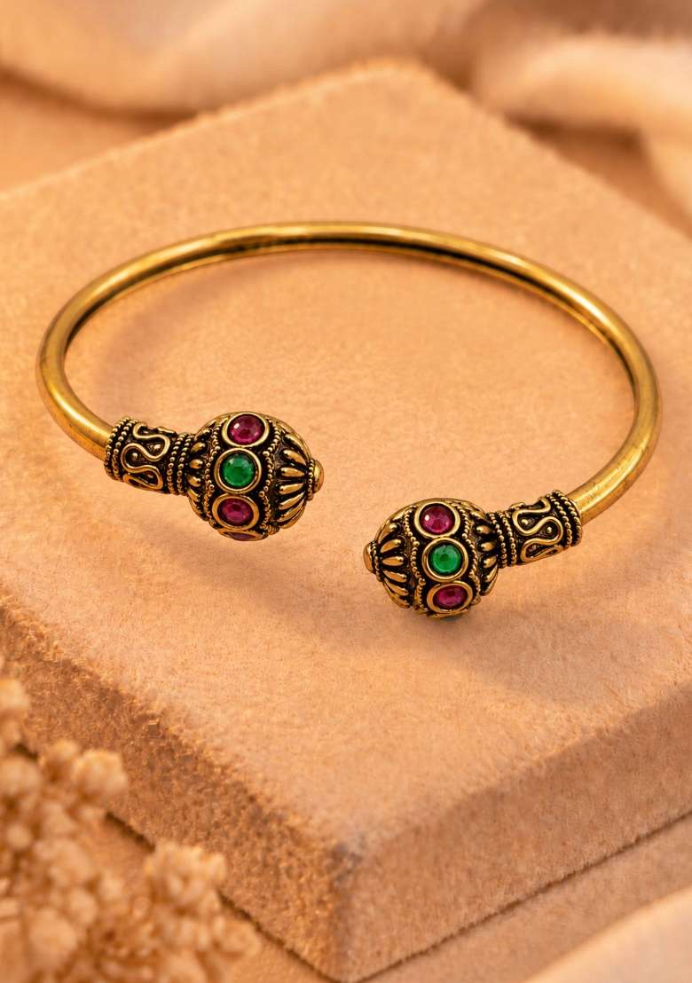 Golden Artificial Stones Alloy Bracelet - Indya