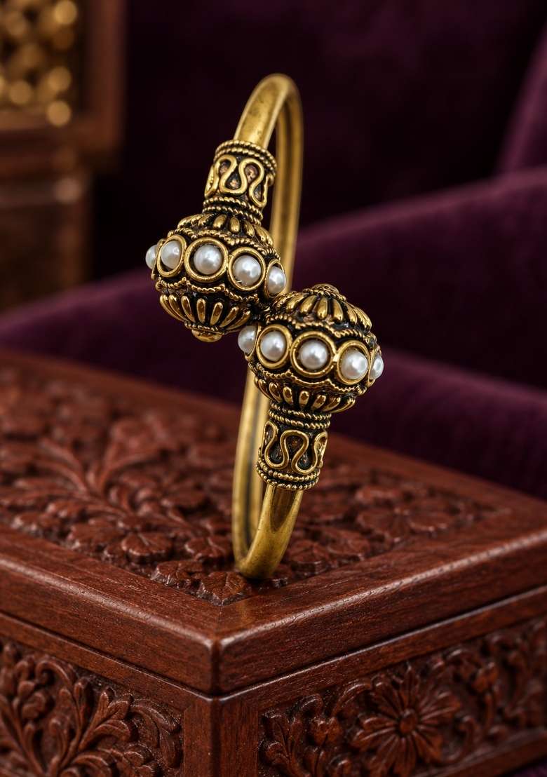 Golden Artificial Stones Alloy Bracelet - Indya