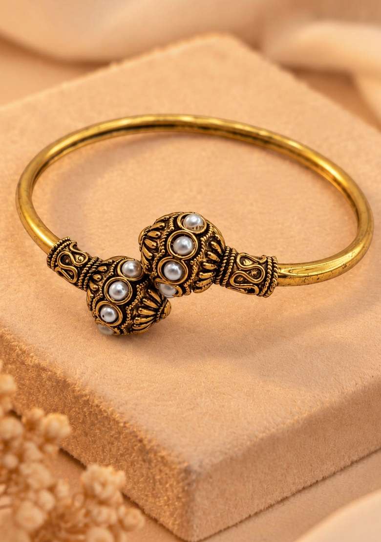 Golden Artificial Stones Alloy Bracelet - Indya