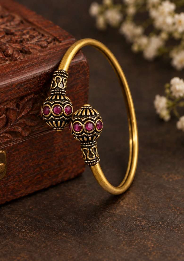 Golden Artificial Stones Alloy Bracelet - Indya