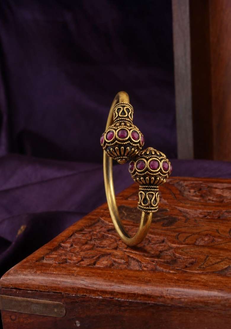 Golden Artificial Stones Alloy Bracelet - Indya