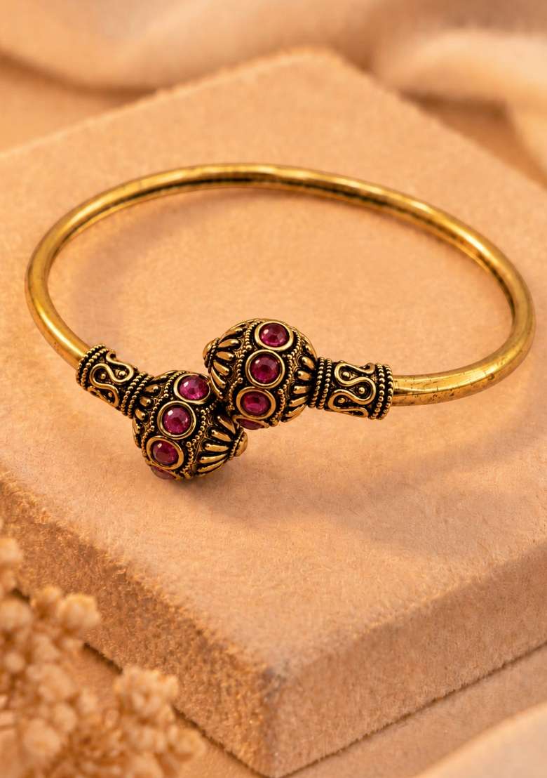 Golden Artificial Stones Alloy Bracelet - Indya