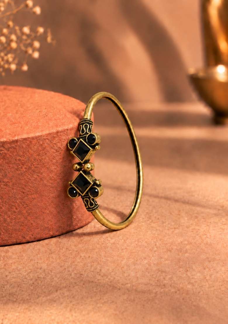 Golden Artificial Stones Alloy Bracelet - Indya