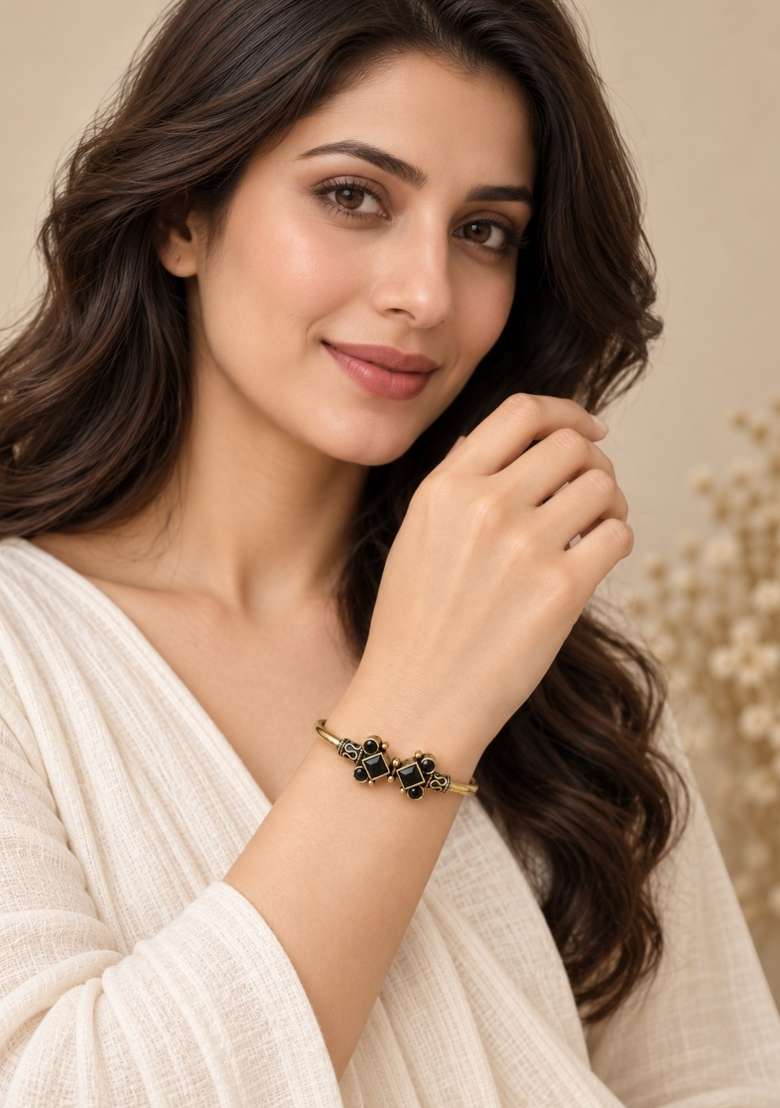 Golden Artificial Stones Alloy Bracelet - Indya