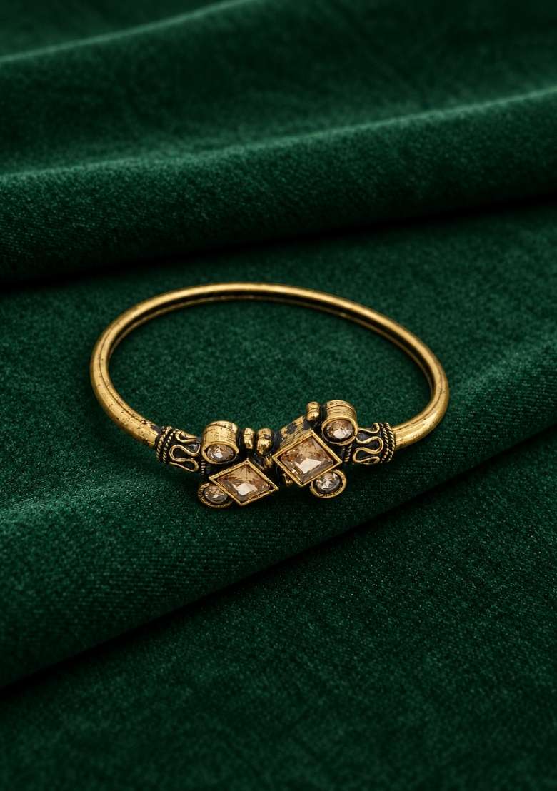 Golden Artificial Stones Alloy Bracelet - Indya