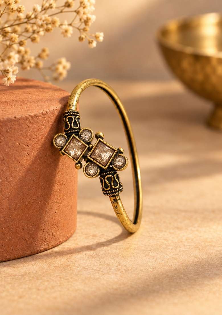 Golden Artificial Stones Alloy Bracelet - Indya