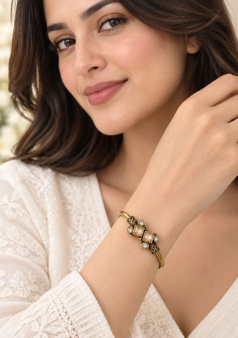 Golden Artificial Stones Alloy Bracelet - Indya