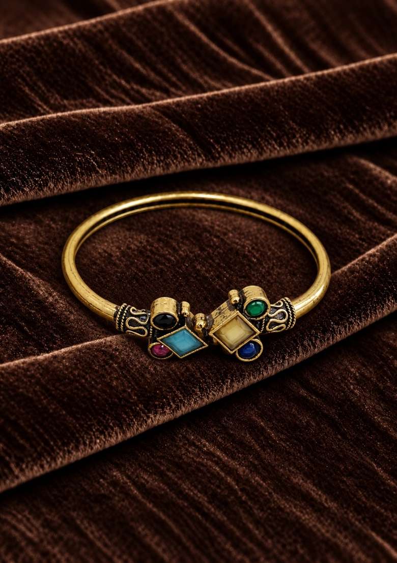 Golden Artificial Stones Alloy Bracelet - Indya