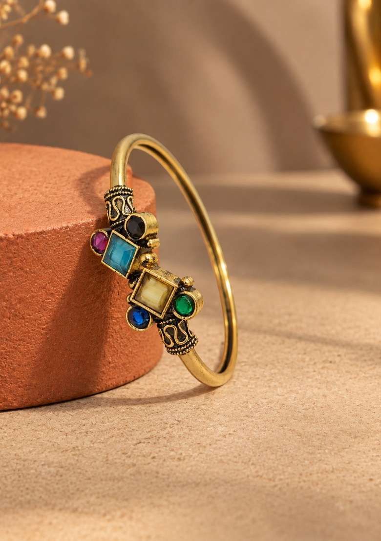 Golden Artificial Stones Alloy Bracelet - Indya