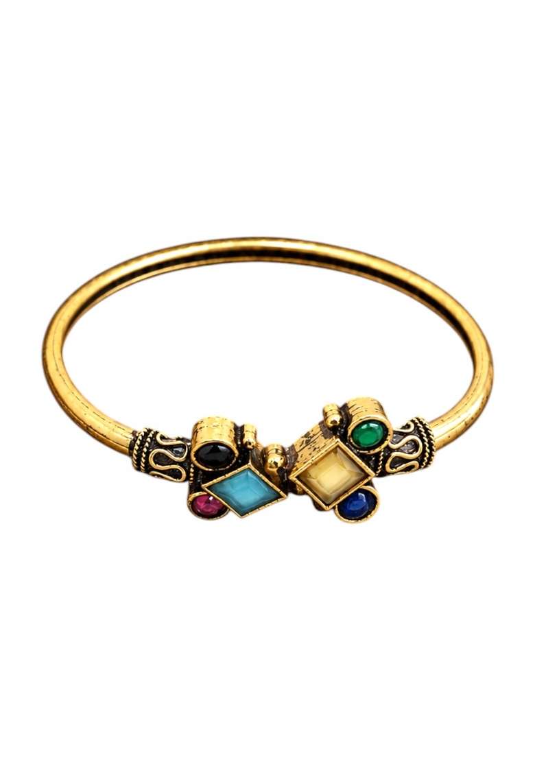 Golden Artificial Stones Alloy Bracelet - Indya
