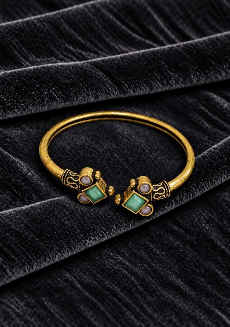 Golden Artificial Stones Alloy Bracelet - Indya