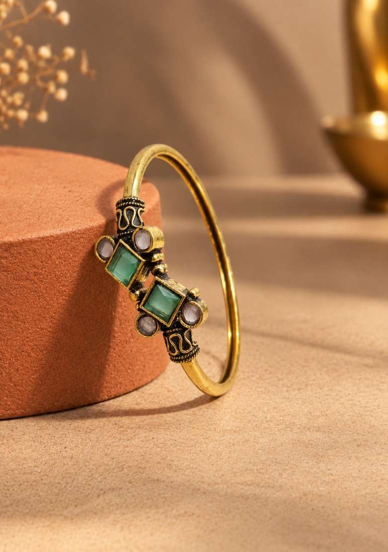 Golden Artificial Stones Alloy Bracelet - Indya