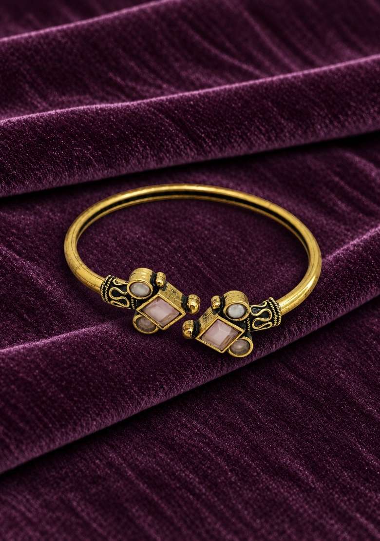 Golden Artificial Stones Alloy Bracelet - Indya