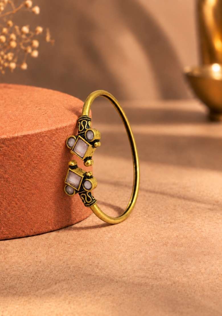 Golden Artificial Stones Alloy Bracelet - Indya
