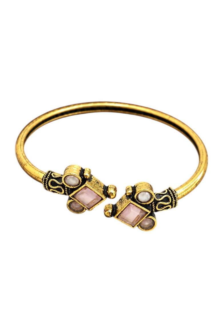 Golden Artificial Stones Alloy Bracelet - Indya