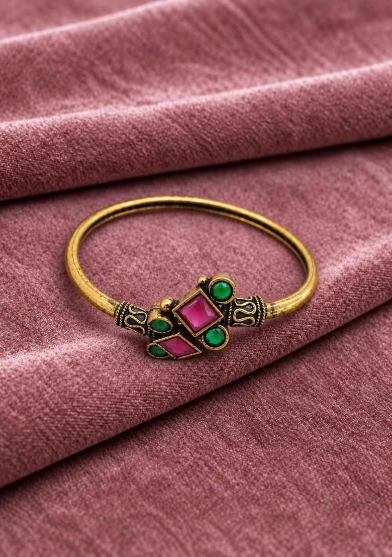 Golden Artificial Stones Alloy Bracelet - Indya