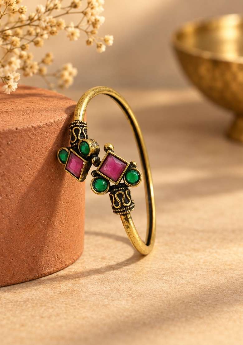 Golden Artificial Stones Alloy Bracelet - Indya