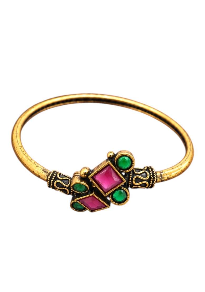 Golden Artificial Stones Alloy Bracelet - Indya