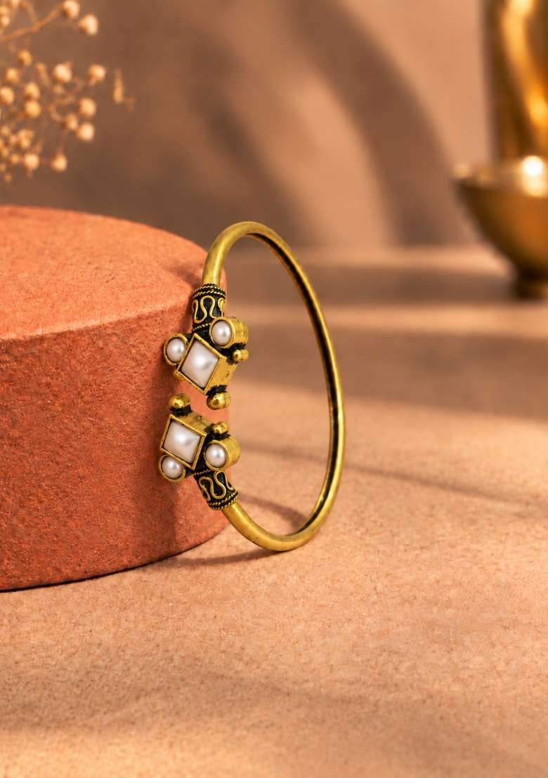 Golden Artificial Stones Alloy Bracelet - Indya