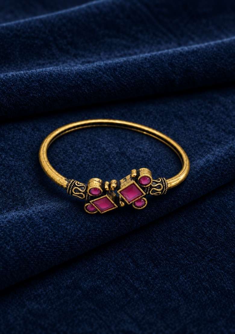Golden Artificial Stones Alloy Bracelet - Indya