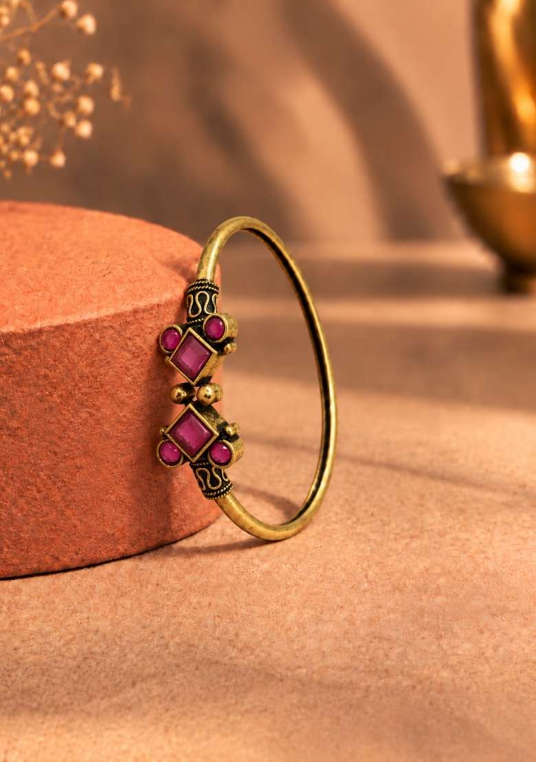 Golden Artificial Stones Alloy Bracelet - Indya
