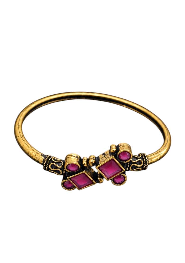 Golden Artificial Stones Alloy Bracelet - Indya