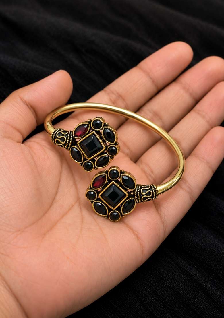 Golden Artificial Stones Alloy Bracelet - Indya