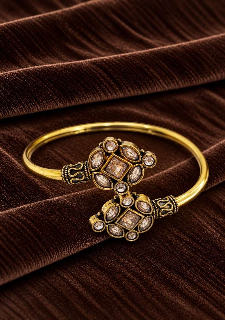 Golden Artificial Stones Alloy Bracelet - Indya
