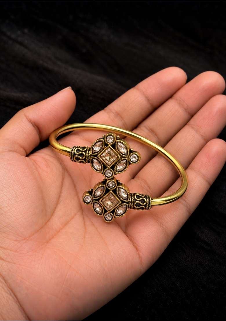 Golden Artificial Stones Alloy Bracelet - Indya