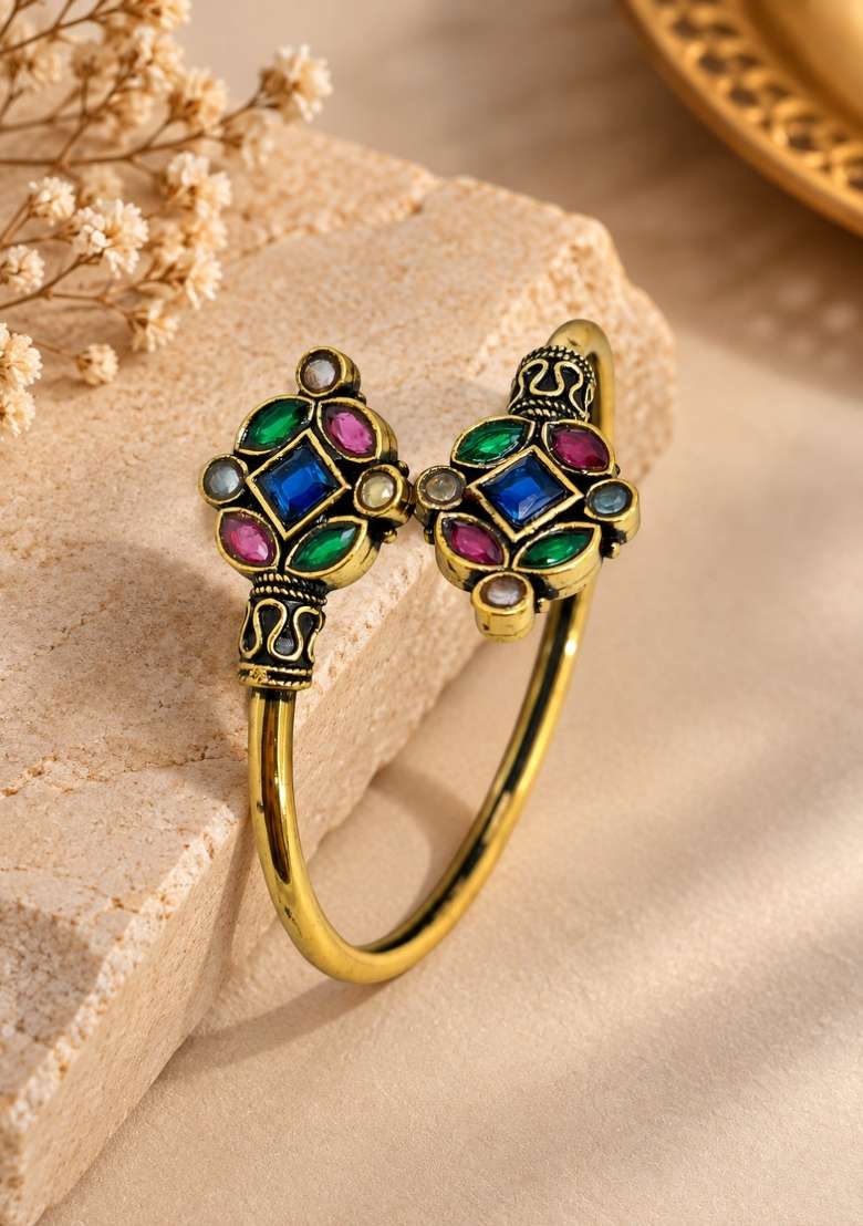 Golden Artificial Stones Alloy Bracelet - Indya
