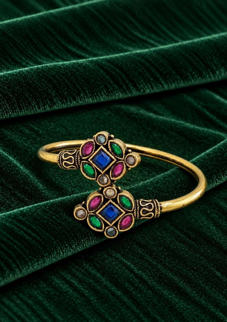 Golden Artificial Stones Alloy Bracelet - Indya