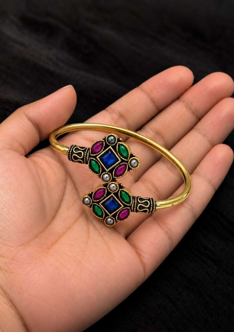 Golden Artificial Stones Alloy Bracelet - Indya