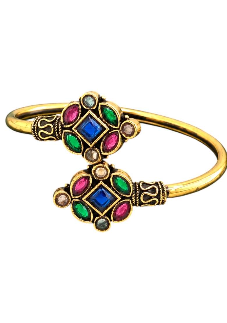 Golden Artificial Stones Alloy Bracelet - Indya