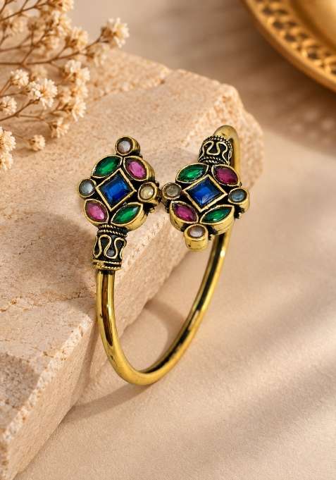 Golden Artificial Stones Alloy Bracelet