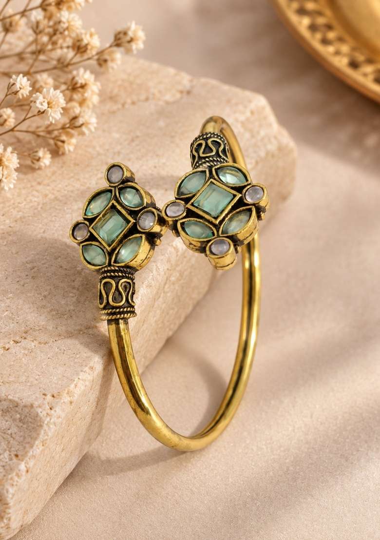 Golden Artificial Stones Alloy Bracelet - Indya
