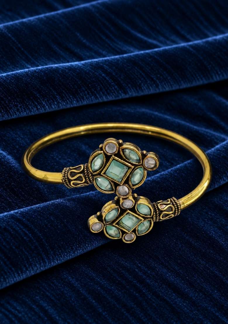 Golden Artificial Stones Alloy Bracelet - Indya
