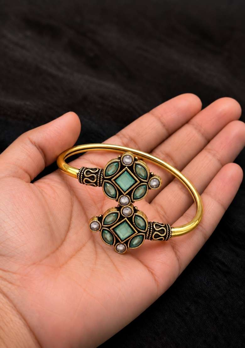 Golden Artificial Stones Alloy Bracelet - Indya