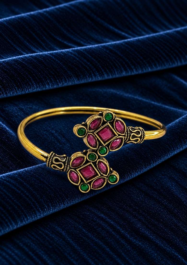 Golden Artificial Stones Alloy Bracelet - Indya