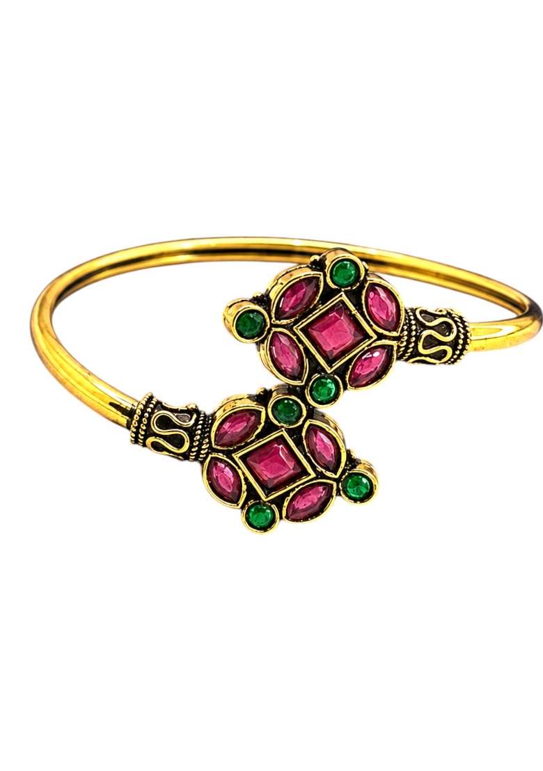 Golden Artificial Stones Alloy Bracelet - Indya