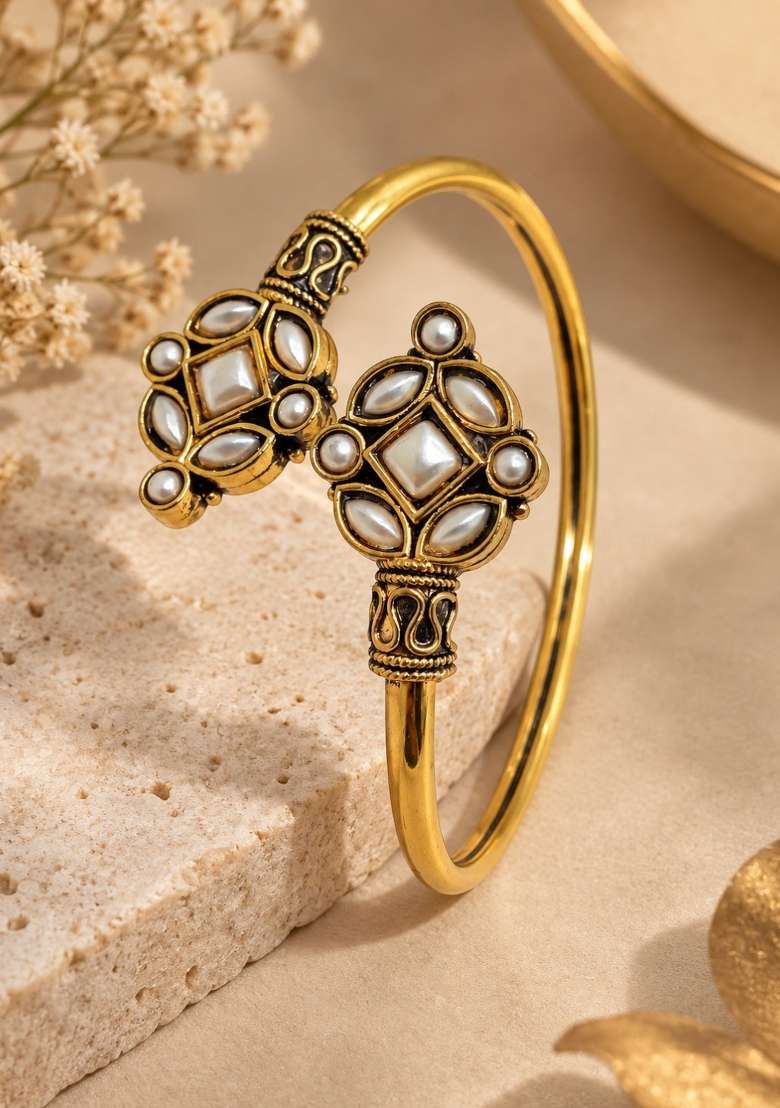 Golden Artificial Stones Alloy Bracelet - Indya