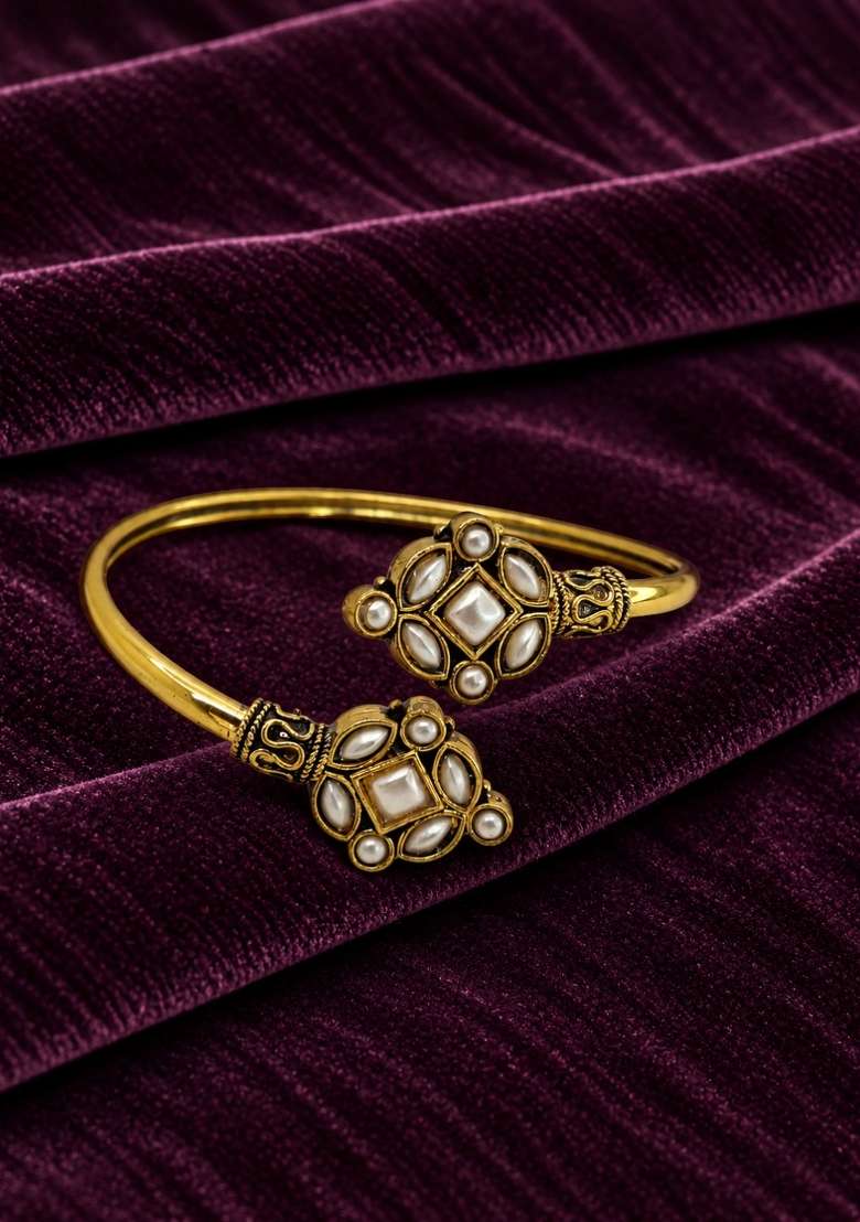 Golden Artificial Stones Alloy Bracelet - Indya