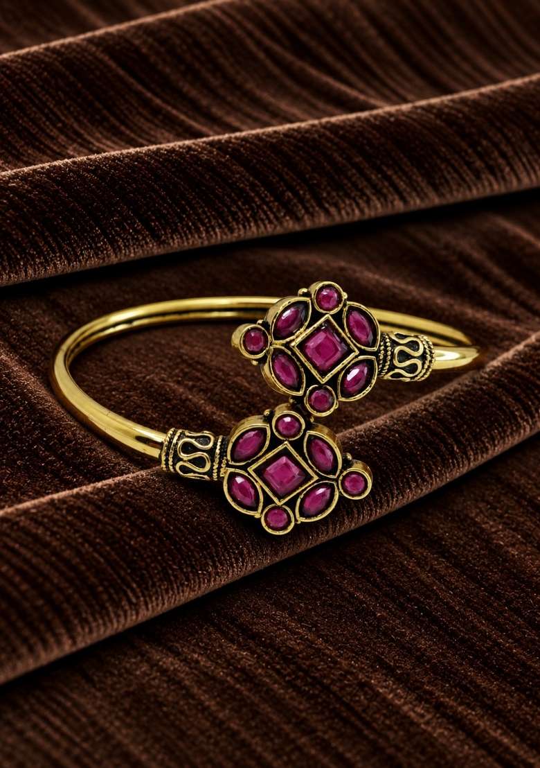 Golden Artificial Stones Alloy Bracelet - Indya